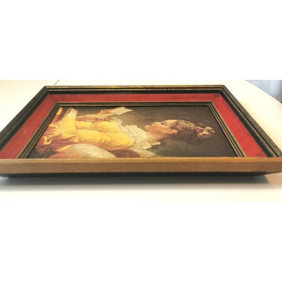 Vintage 1950s Fragonard Young Girl Reading Limited Edition #1210 Red Velvet Trim - Picture 5 of 13